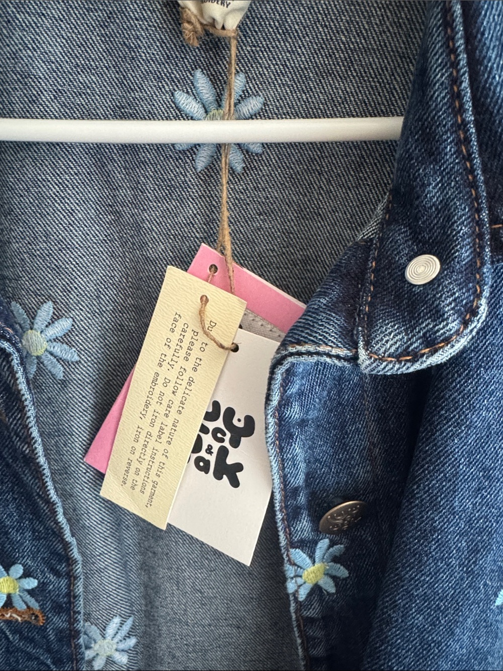 Lucy & Yak Dark Blue Denim Jacket with Light Blue Daisy embroidery - Picture 2 of 5